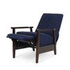 Wide Wood Hand Manual Club Recliner - Navy Blue