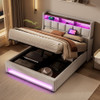 Full Size Upholstered Platform Bed With A Hydraulic Storage System, LED And USB Charging (Without Mattress) - Natural