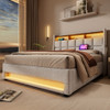 Full Size Upholstered Platform Bed With A Hydraulic Storage System, LED And USB Charging (Without Mattress) - Natural