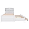 Twin Size LED Platform Bed With Trundle With Storage Headboard With Drawers - White