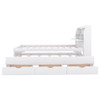 Twin Size LED Platform Bed With Trundle With Storage Headboard With Drawers - White