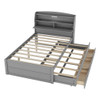 Full Size LED Platform Bed With Trundle With Storage Headboard With Drawers - Gray