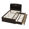 Full Size LED Platform Bed With Trundle With Storage Headboard With Drawers - Brown