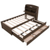 Twin Size LED Platform Bed With Trundle With Storage Headboard With Drawers - Brown