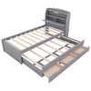 Twin Size LED Platform Bed With Trundle With Storage Headboard With Drawers - Gray