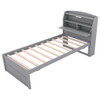 Twin Size LED Platform Bed With Trundle With Storage Headboard With Drawers - Gray
