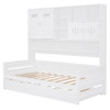 Twin Size Wooden Daybed With Twin Size Trundle, And All In One Cabinet And Shelf - White