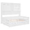 Full Size Wooden Daybed With Twin Size Trundle, And All In One Cabinet And Shelf - White