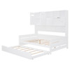 Full Size Wooden Daybed With Twin Size Trundle, And All In One Cabinet And Shelf - White
