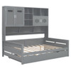 Full Size Wooden Daybed With Twin Size Trundle, And All In One Cabinet And Shelf - Gray