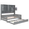 Full Size Wooden Daybed With Twin Size Trundle, And All In One Cabinet And Shelf - Gray