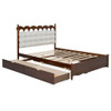 Queen Size Storage Platform Bed, With 2 Big Drawers, Twin Long Size Trundle, One Set Of Sockets & USB Ports - Walnut