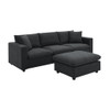 Modern Sectional Sofa With Throw Pillows, Cloud L Shaped Couch Set With Wide 4 Seat Comfy Couch Set With Movable Ottoman - Black