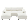 Modular Sectional With Storage Pockets, 5 Seat U Shaped Couch Set With Pillows Free Combination Modern Cloud Sofa With 2 Movable Ottoman - White