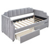 Twin Size Upholstered Classic Daybed With Drawers, Slat Support - Gray