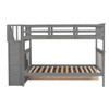 Twin Over Twin Bunk Stairway Bed With Three Drawers For Bedroom - Gray