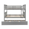 Full Over Full Bunk Bed With Twin Size Trundle And Ladder - Gray