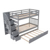 Twin Over Twin / Full Bunk Bed With Twin Size Trundle - Gray