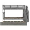 Twin Over Twin Stairway Bunk Bed With Twin Size Trundle For Bedroom - Gray