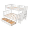 Twin Over Full Stairway Bunk Bed With Drawer, Storage And Guard Rail For Bedroom - White