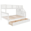 Twin Over Full Stairway Bunk Bed With Drawer, Storage And Guard Rail For Bedroom - White