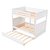 Full Over Full Bunk Bed With Twin Size Trundle, Guardrails - White