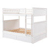 Full Over Full Bunk Bed With Twin Size Trundle, Guardrails - White