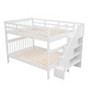 Full Over Full Stairway Bunk Bed With Storage And Guard Rail For Bedroom - White