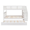 Full Over Full Stairway Bunk Bed With Twin Size Trundle, Storage And Guard Rail For Bedroom - White