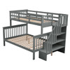 Twin Over Full Bunk Bed Stairway With Storage And Guard Rail For Bedroom - Gray
