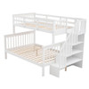 Twin Over Full Bunk Bed Stairway With Storage And Guard Rail For Bedroom - White