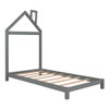 Twin Size Platform Bed With House Shaped Headboard - Gray
