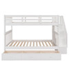Full Over Full Stairway Bunk Bed With Drawer, Storage And Guard Rail For Bedroom - White