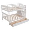 Full Over Full Stairway Bunk Bed With Drawer, Storage And Guard Rail For Bedroom - White