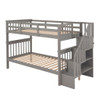 Stairway Twin Over Twin Bunk Bed With Storage And Guard Rail For Bedroom - Gray