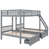 Full Over Twin & Twin Triple Bunk Bed With Drawers And Guardrails - Gray