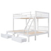 Full Over Twin & Twin Triple Bunk Bed With Drawers And Guardrails - White