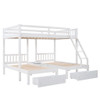 Full Over Twin & Twin Triple Bunk Bed With Drawers And Guardrails - White