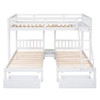Full Over Twin & Twin Triple Bunk Bed With Drawers And Guardrails - White