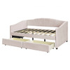 Twin Size Upholstered Daybed With Two Drawers And Slat - Beige