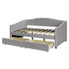 Twin Size Upholstered Daybed With Two Drawers And Slat - Gray