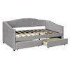 Twin Size Upholstered Daybed With Two Drawers And Slat - Gray