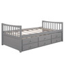 Twin Size Daybed With Trundle And Drawers - Gray
