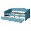 Twin Size Upholstered Daybed With Two Drawers And Slat - Blue