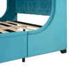 Queen Size Storage Upholstered Platform Bed With Wingback Headboard And A Big Drawer - Blue