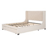 Queen Size Storage Upholstered Platform Bed With Wingback Headboard And A Big Drawer - Beige
