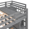 Full Over Twin & Twin Classic Triple Bunk Bed With Drawers And Guardrails - Gray