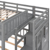 Full Over Twin & Twin Classic Triple Bunk Bed With Drawers And Guardrails - Gray
