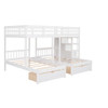 Full Over Twin & Twin Classic Triple Bunk Bed With Drawers And Guardrails - White