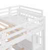 Full Over Twin & Twin Classic Triple Bunk Bed With Drawers And Guardrails - White